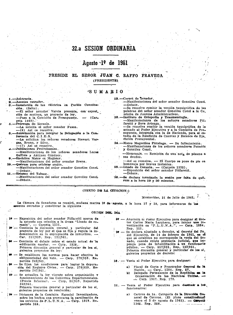 DIARIO DE SESIONES DE LA CAMARA DE SENADORES del 01/08/1961